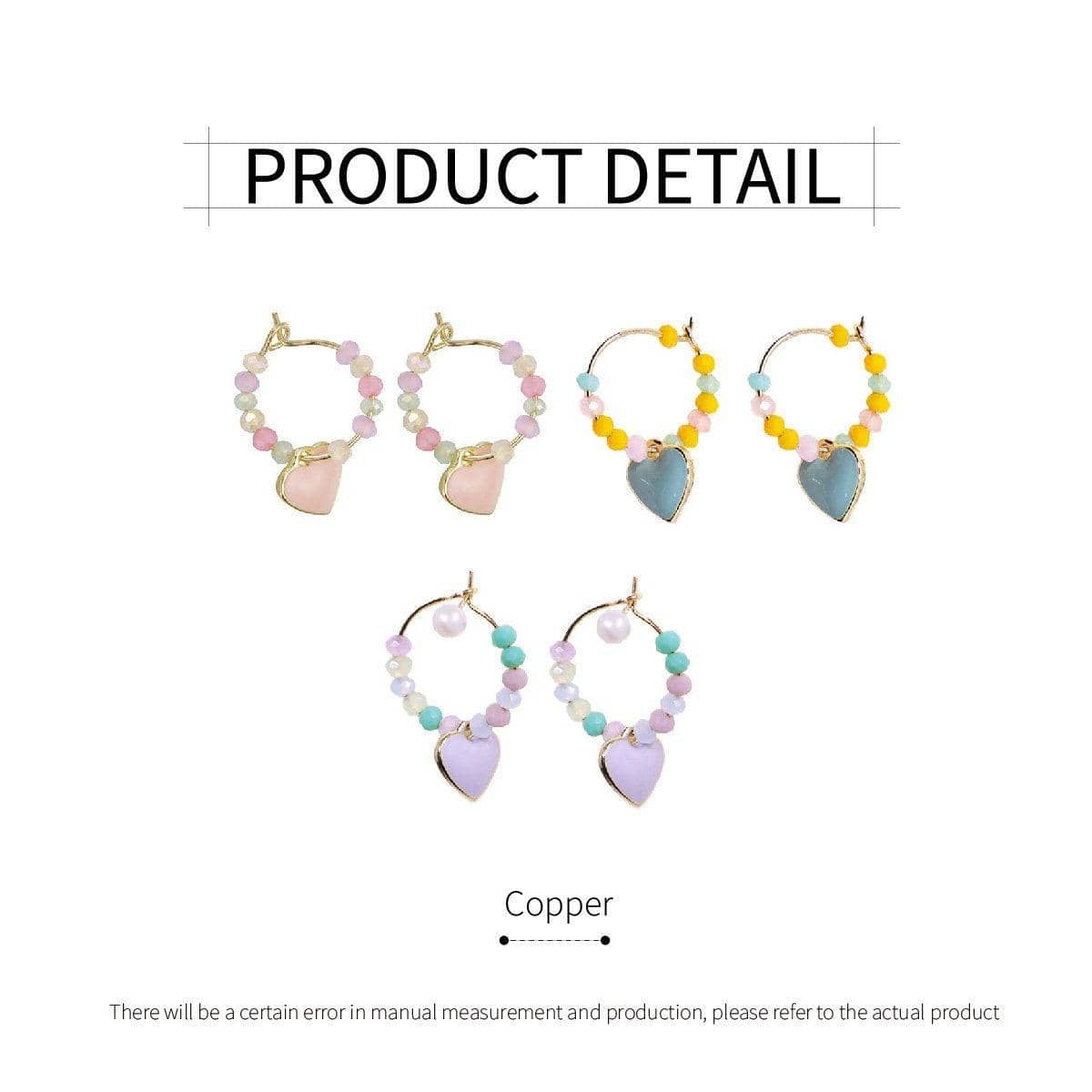 Summer Multicolour Beaded Heart Earrings for Women and Girls - Pink - view 4