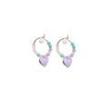Summer Multicolour Beaded Heart Earrings for Women and Girls - Purple