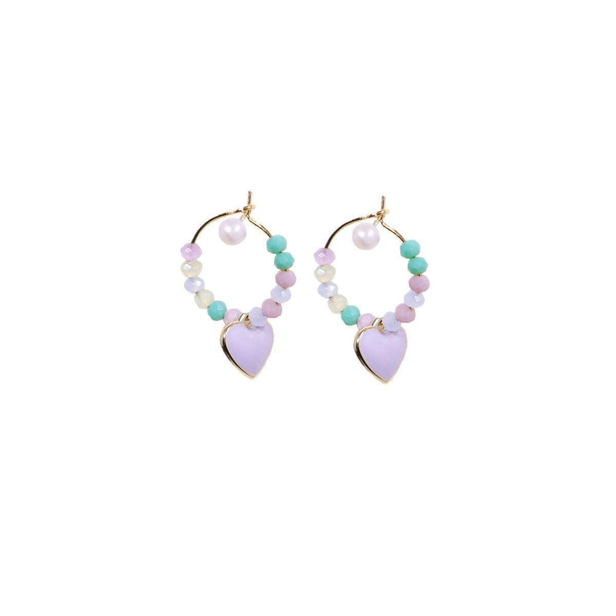 Summer Multicolour Beaded Heart Earrings for Women and Girls - Purple