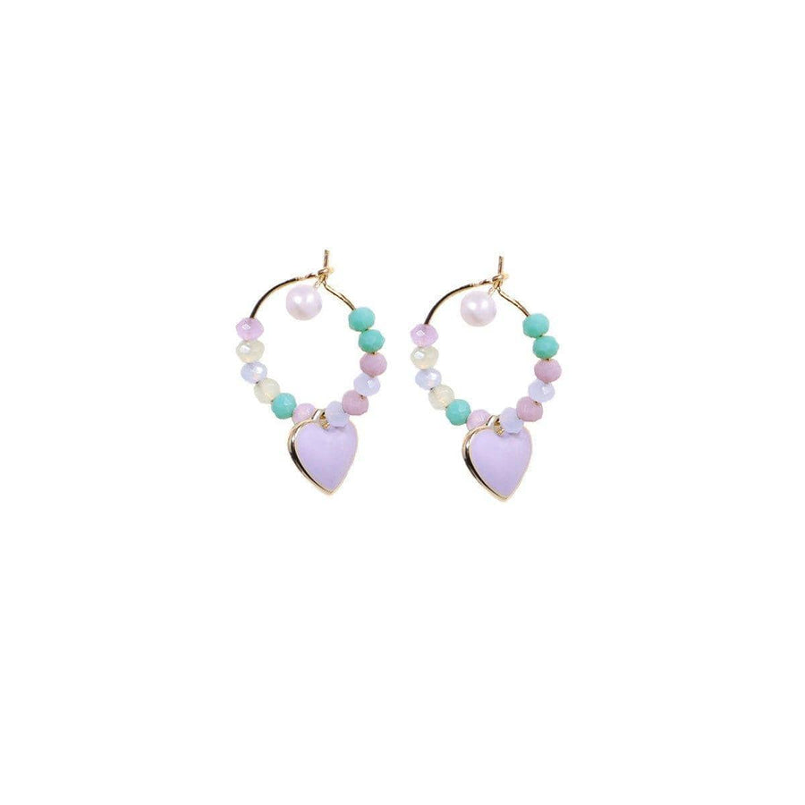 Summer Multicolour Beaded Heart Earrings for Women and Girls - Purple