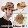 Summer Straw Beach Sun Hat, Western Style with UV Protection and Chin Strap