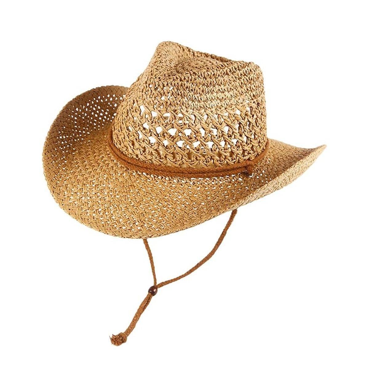 Summer Straw Beach Sun Hat, Western Style with UV Protection and Chin Strap - view 2