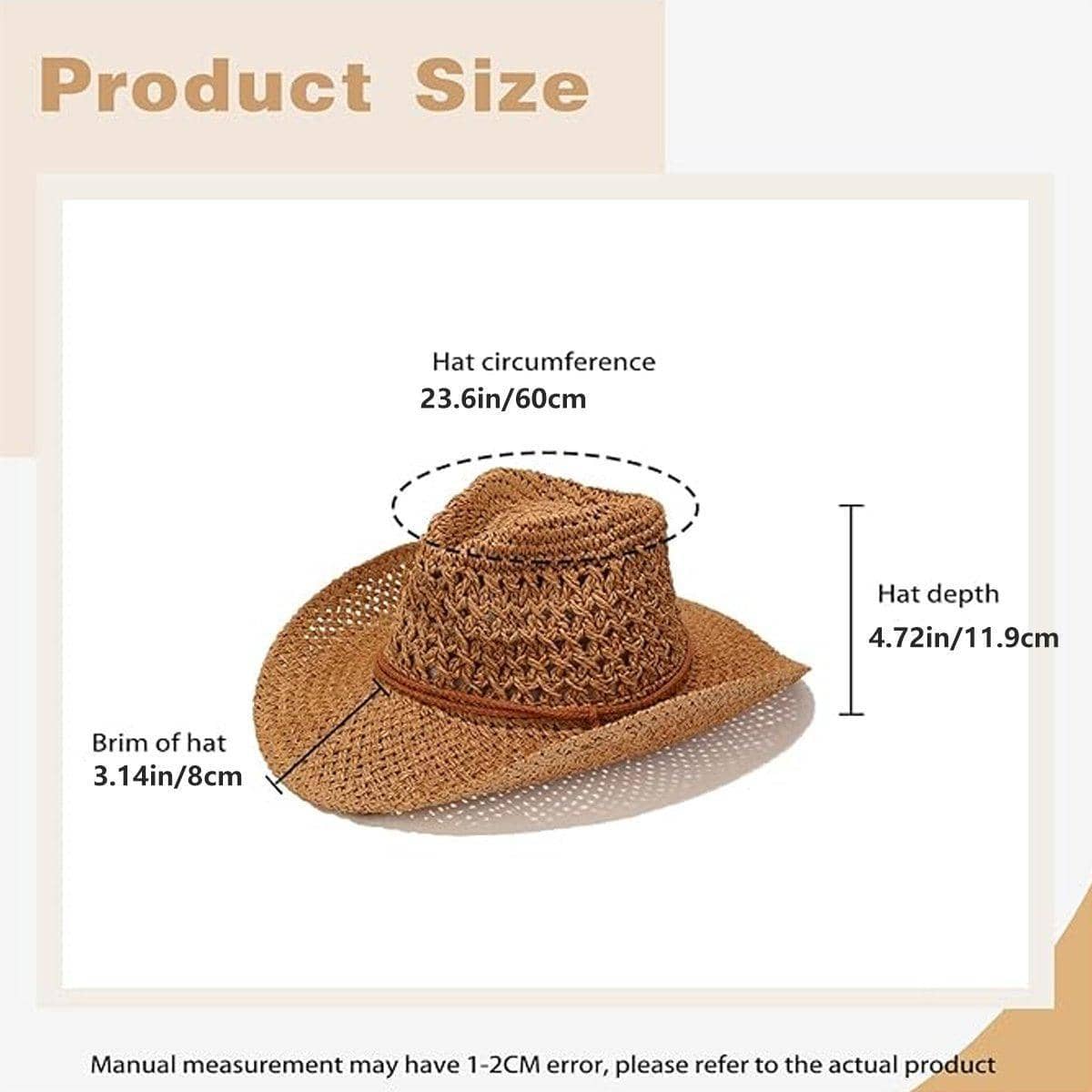 Summer Straw Beach Sun Hat, Western Style with UV Protection and Chin Strap - view 3