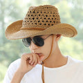 Summer Straw Beach Sun Hat, Western Style with UV Protection and Chin Strap - view 4