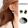 Sun Moon and Star Stud Earrings for Women, Dark Green and Gold