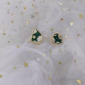 Sun Moon and Star Stud Earrings for Women, Dark Green and Gold - view 5