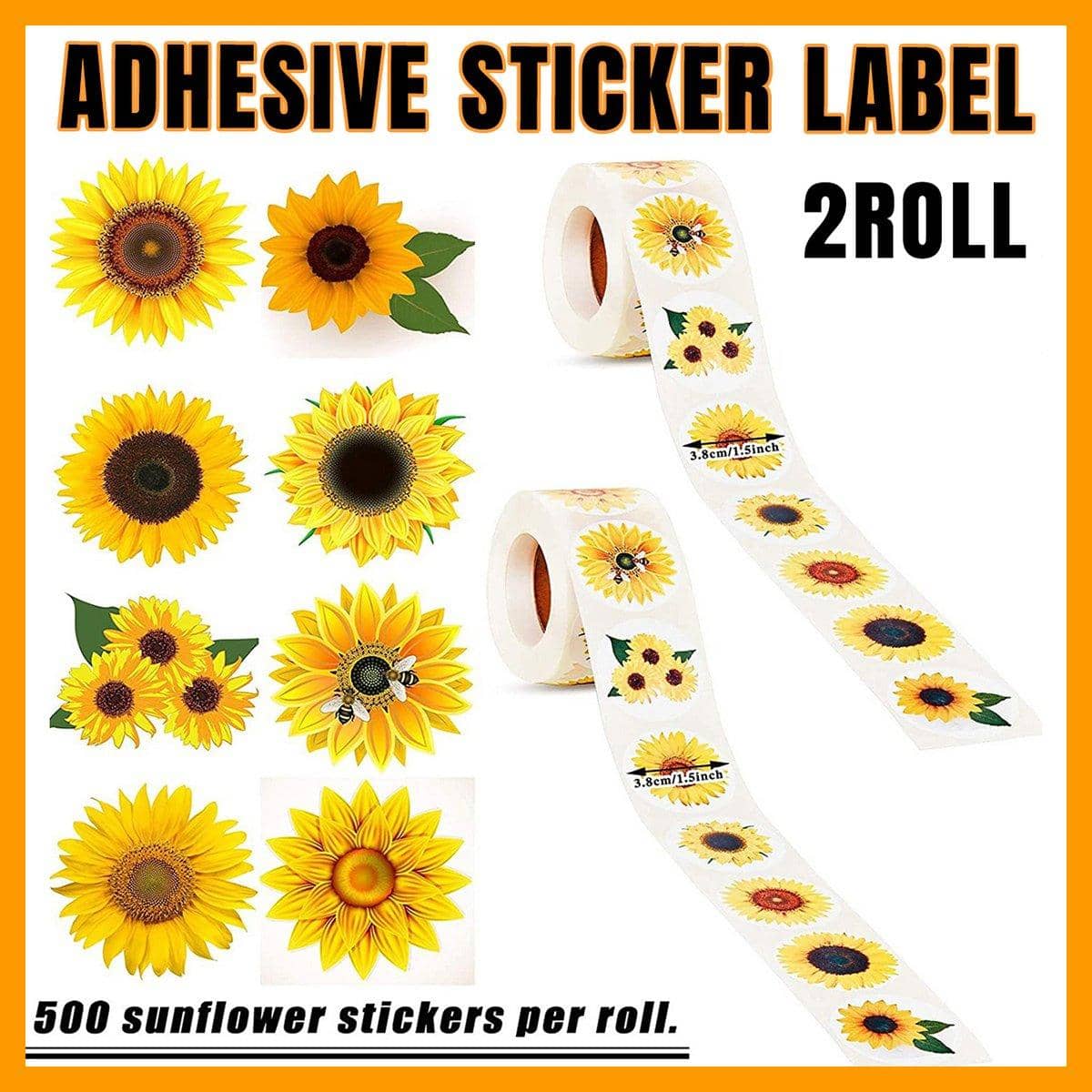 Sunflower Decorative Stickers - 2 Rolls, 1000 Pieces
