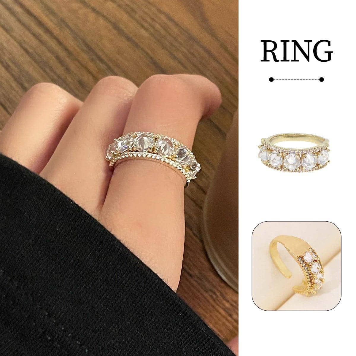 Super Flash Zircon Ring, Adjustable Gold Tone Fashion Ring