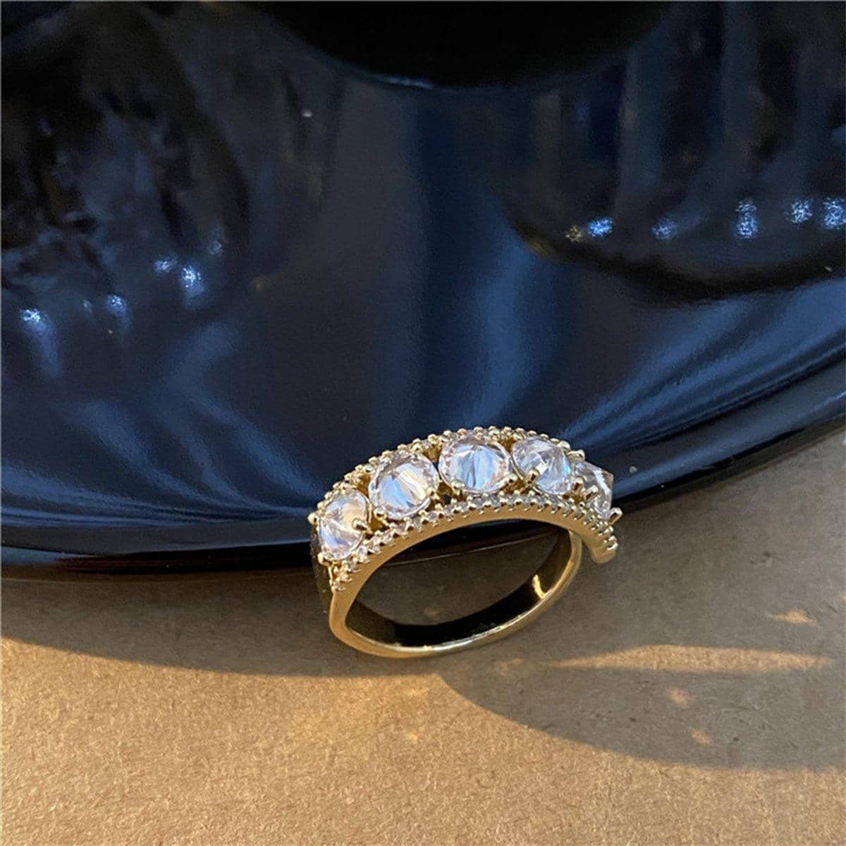 Super Flash Zircon Ring, Adjustable Gold Tone Fashion Ring - view 4