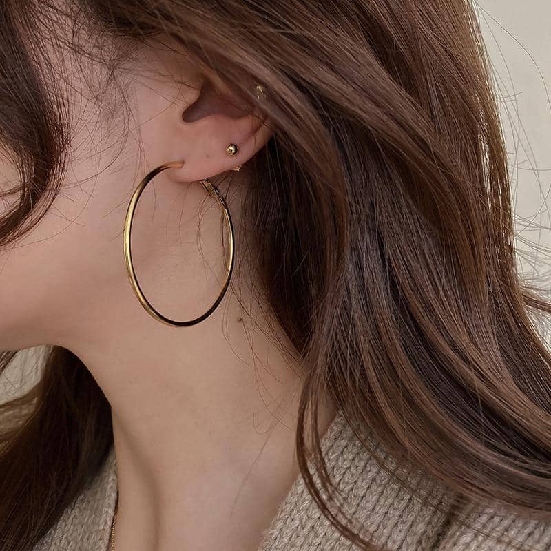 Surgical Steel Hinged Hoop Earrings, Rose Gold Pair - 5 cm - view 4
