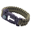 Survival Paracord Bracelet with Compass, Whistle and Fire Starter - Army Green