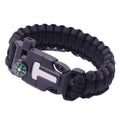 Survival Paracord Bracelet with Compass, Whistle and Fire Starter - Black