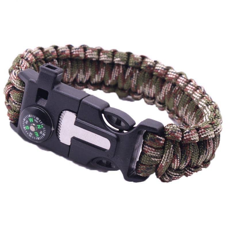 Survival Paracord Bracelet with Compass, Whistle and Fire Starter - Camouflage