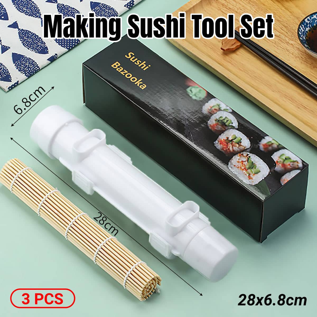 Sushi Making Kit with Sushi Bazooka, Bamboo Mat and Storage Bag