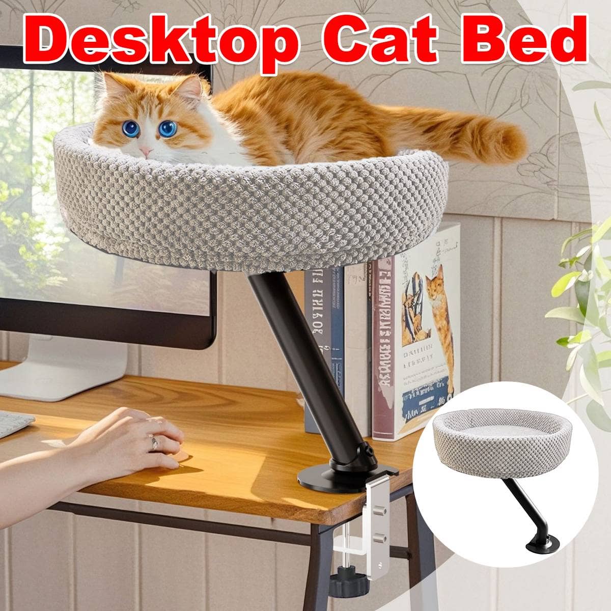 Suspended Desktop Cat Bed Clamp on Hammock for Office Desk and Window
