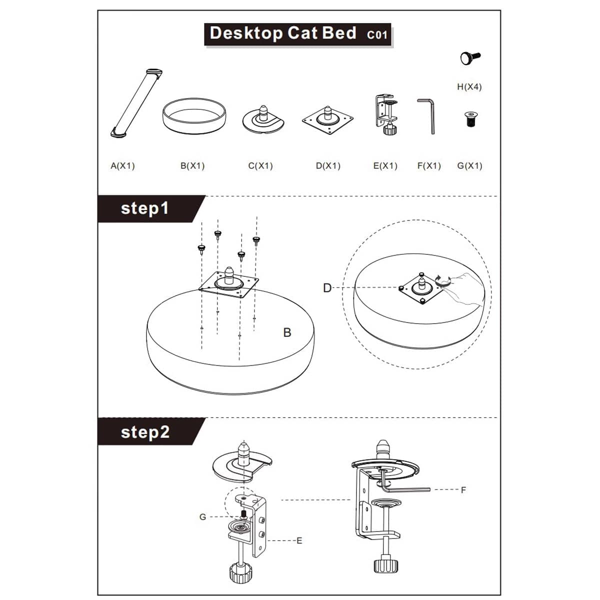 Suspended Desktop Cat Bed Clamp on Hammock for Office Desk and Window - view 5