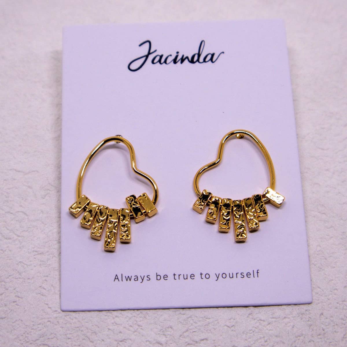 Swinging Textured Long Heart Earrings for Women, Gold Tone - view 5