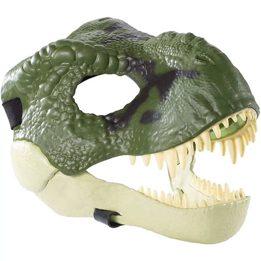 T Rex Dinosaur Costume Mask with Movable Jaw for Party and Cosplay - Green