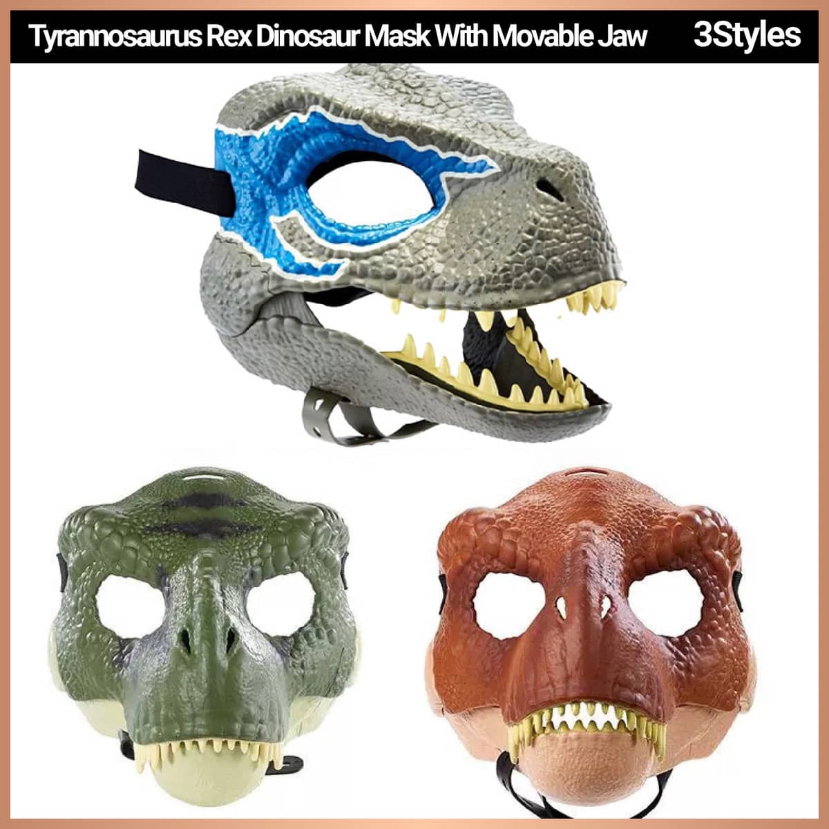 T Rex Dinosaur Costume Mask with Movable Jaw for Party and Cosplay - Green - view 2