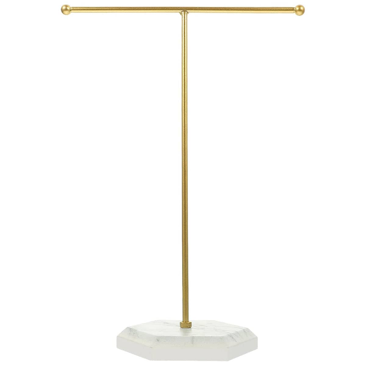 T-Shape Jewellery Display Stand for Earrings and Necklaces - White Base and Gold Frame