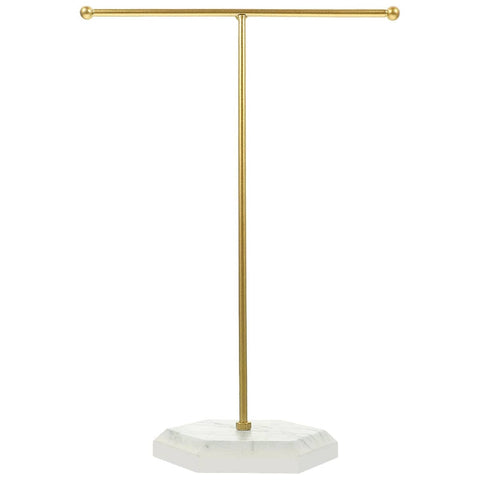 T-Shape Jewellery Display Stand for Earrings and Necklaces - White Base and Gold Frame