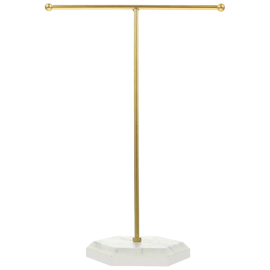 T-Shape Jewellery Display Stand for Earrings and Necklaces - White Base and Gold Frame
