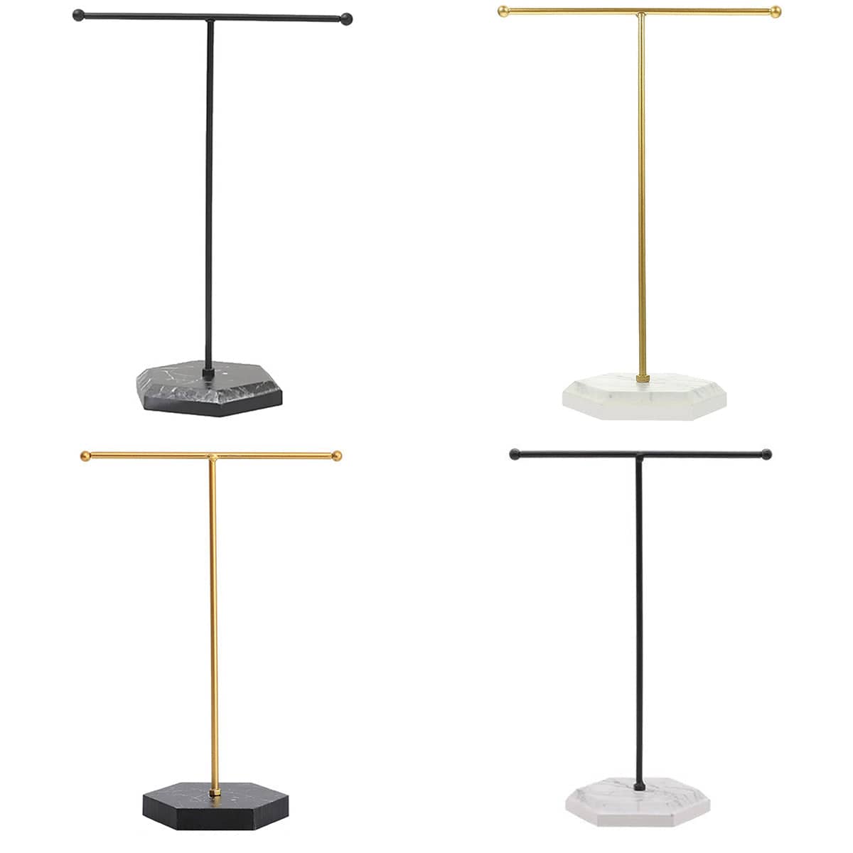 T-Shape Jewellery Display Stand for Earrings and Necklaces - White Base and Gold Frame - view 3