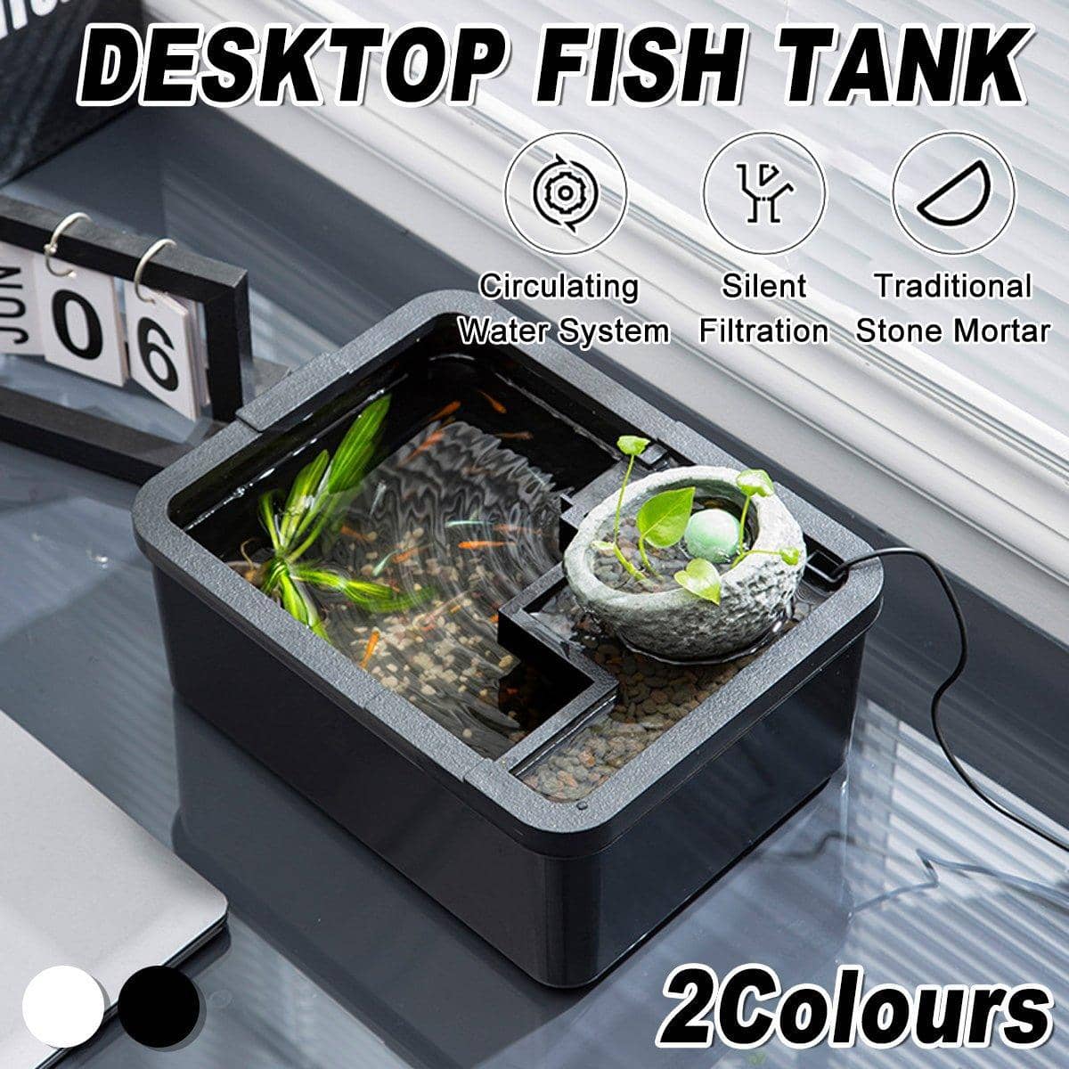 Tabletop Landscape Fish Aquarium with Silent Filter and LED Light - Black - view 2