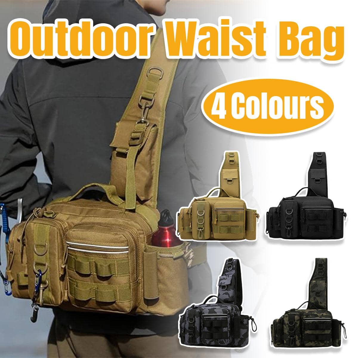 Tactical Fishing Backpack - Camouflage Black, 38 x 25 x 18 cm - view 2
