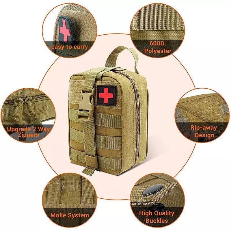 Tactical MOLLE Rip-Away Medical Pouch, Empty First Aid Utility Bag - Khaki - view 5