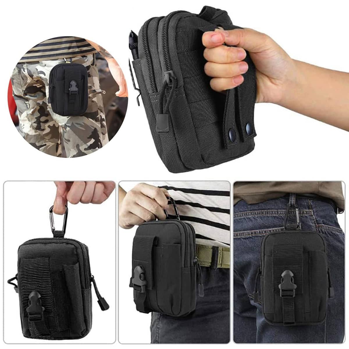 Tactical Waist Bag with MOLLE Straps for Hiking, Camping and Travel - Black - view 5