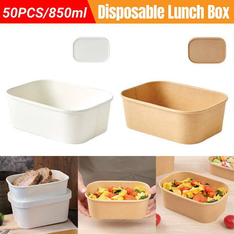 Takeaway Lunch Boxes with Lids, Leakproof 850 ml - White, Pack of 50 - view 2