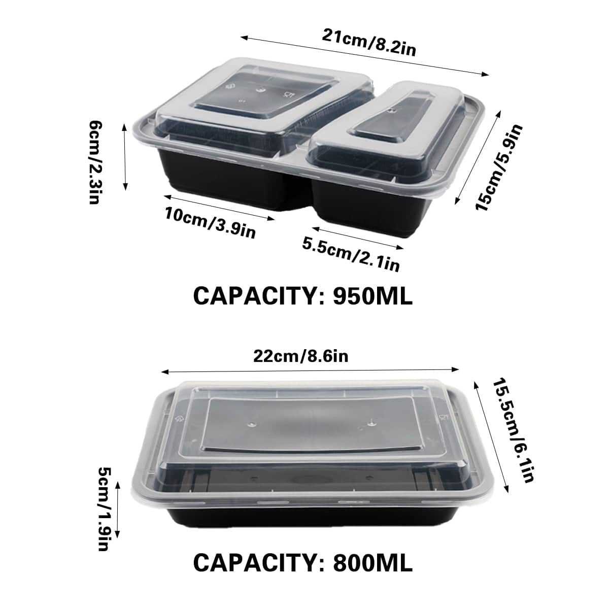 Takeout Containers with Clear Lids and Black Base, Pack of 30 - 950ml - view 4