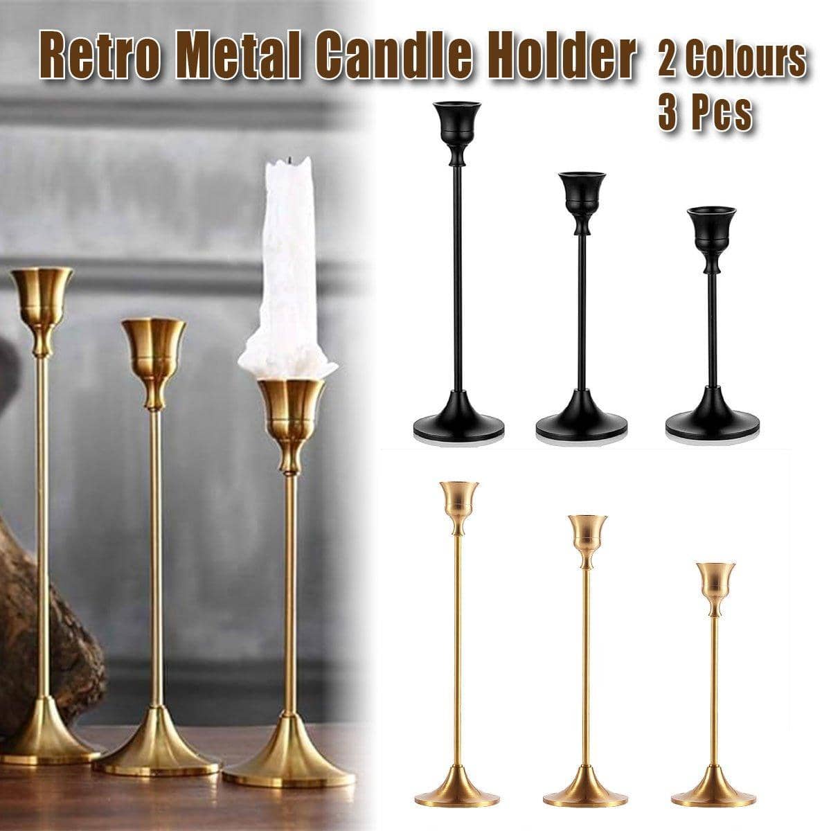 Taper Candle Holders, Set of 3 - Black - view 2