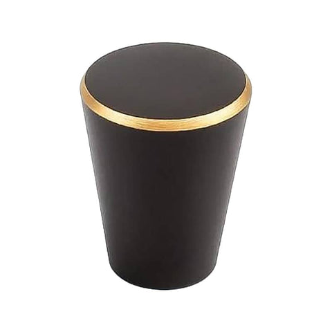Tapered Cabinet Knob, Single Hole Drawer Pull - Black with Gold Rim
