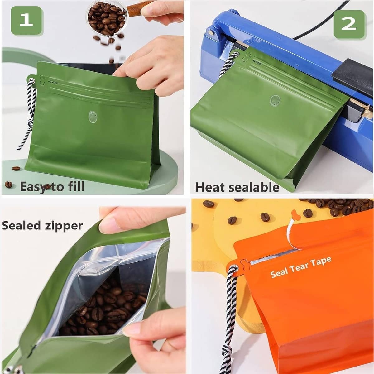 Tea and Coffee Storage Bags, Pack of 20 - Green, Small (16 x 16 cm) - view 5