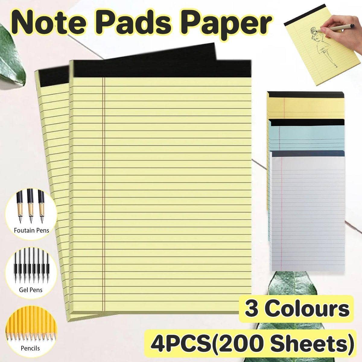 Tearable Lined Notepads, Pack of 4 - White - view 2