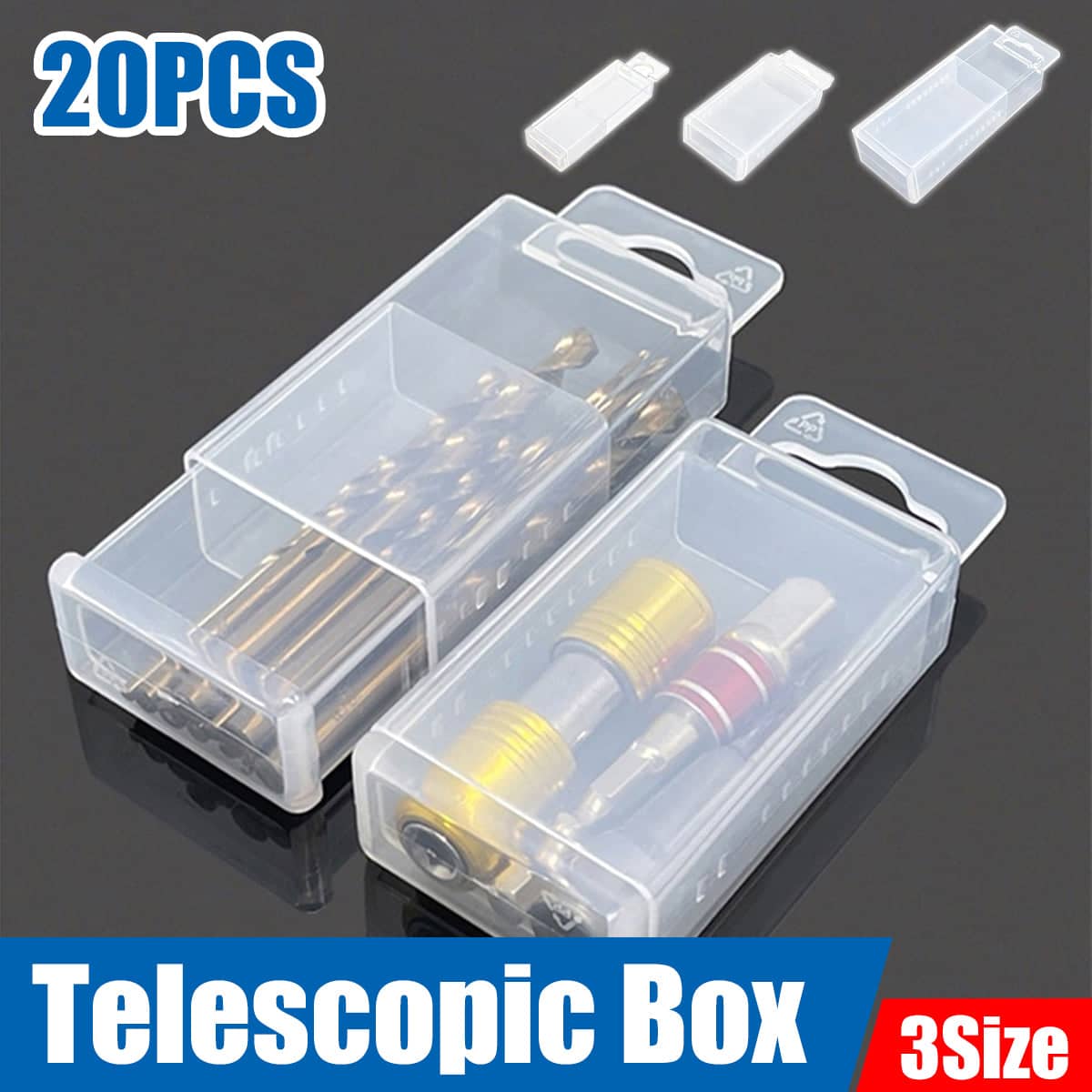 Telescopic Clear Mini Storage Boxes, Pack of 20 - Size 1 (2.6 x 1.35 x 7.4 cm) - view 2