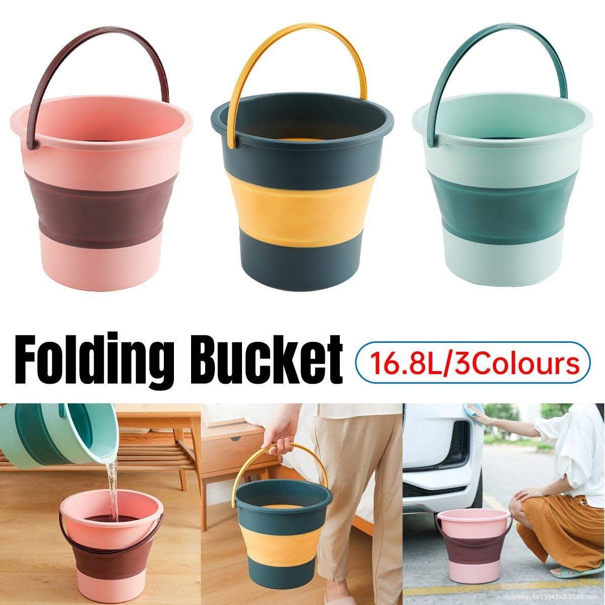 Telescopic Folding Water Bucket 16.8 L - Dark Blue and Yellow - view 2