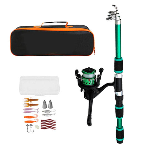 Telescopic Pocket Fishing Rod and Reel Combo with Carry Case and Tackle, Travel Rod - Green