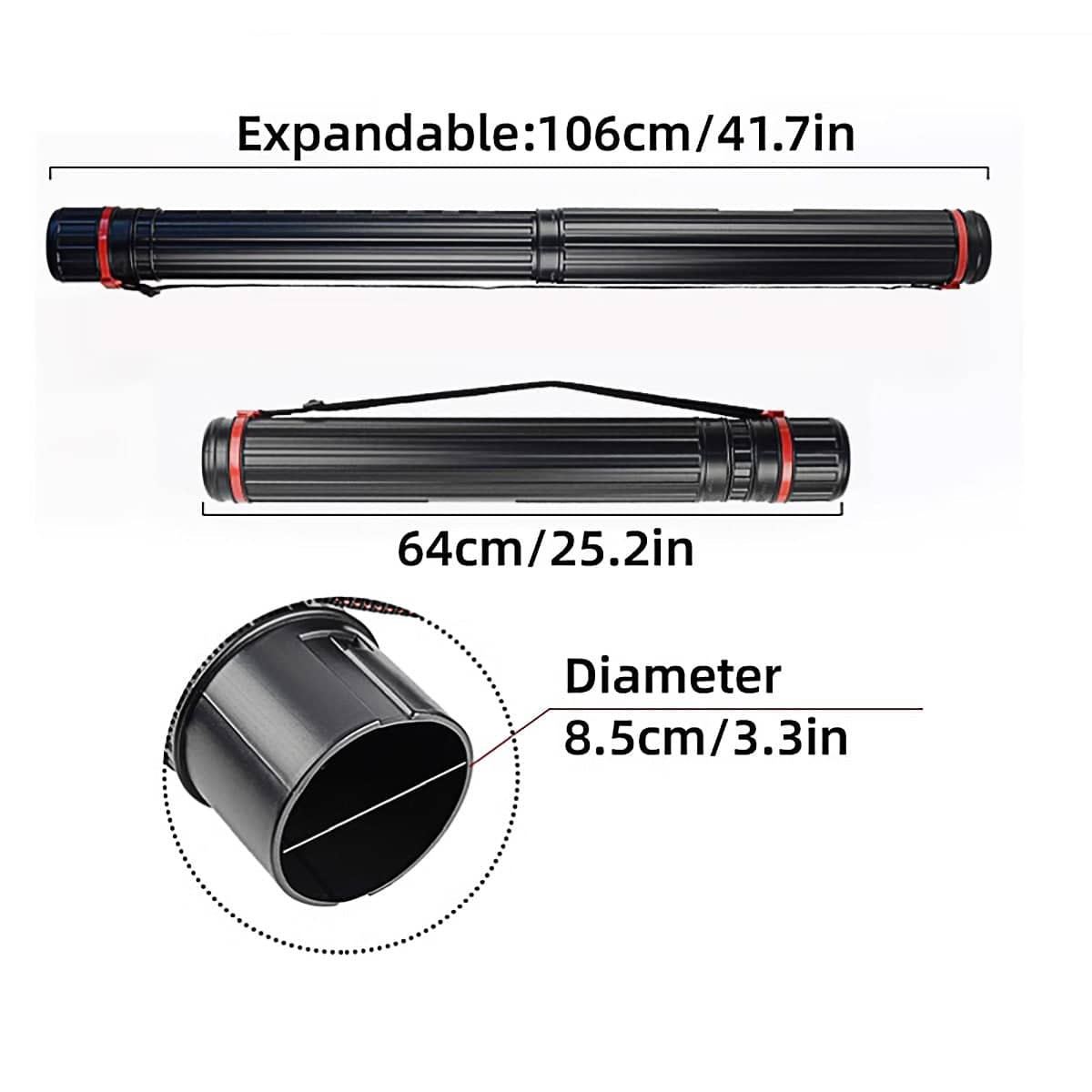 Telescopic Poster Storage Tube, Adjustable Length 64 to 106 cm with Shoulder Strap - view 3