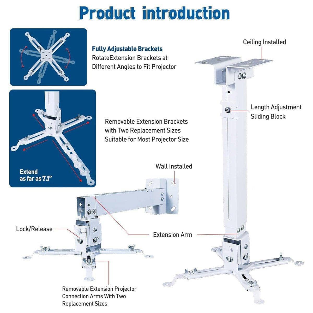 Telescopic Projector Ceiling Mount Bracket, 43 to 65 cm Adjustable - view 5