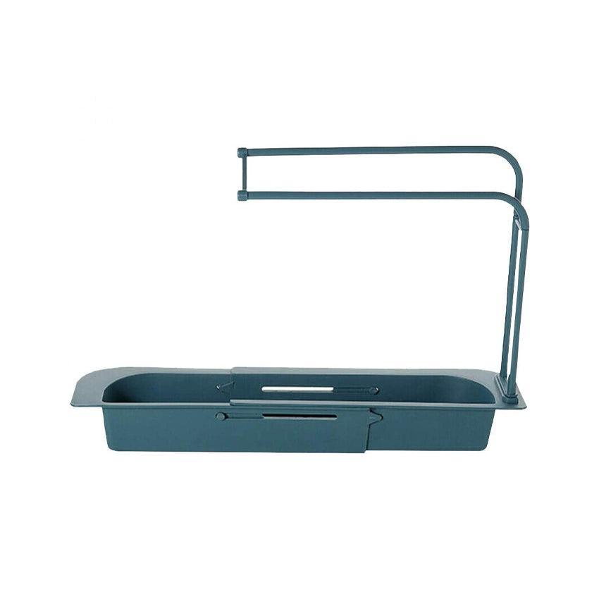 Telescopic Sink Rack with Drain Basket and Hooks - Blue