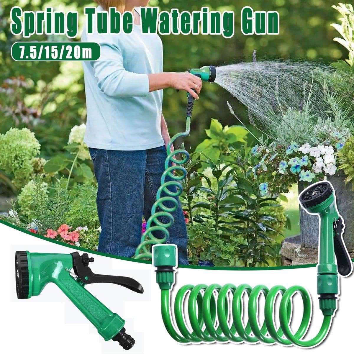 Telescopic Spring Garden Hose with 5 Mode Spray Nozzle - 20 m Long - view 2