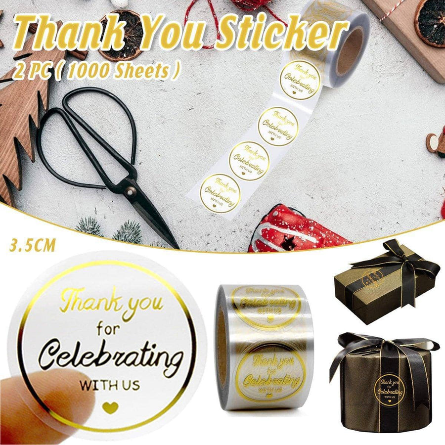 Thank You Gift Stickers, Round Gold Foil on Clear Background, 2 Rolls