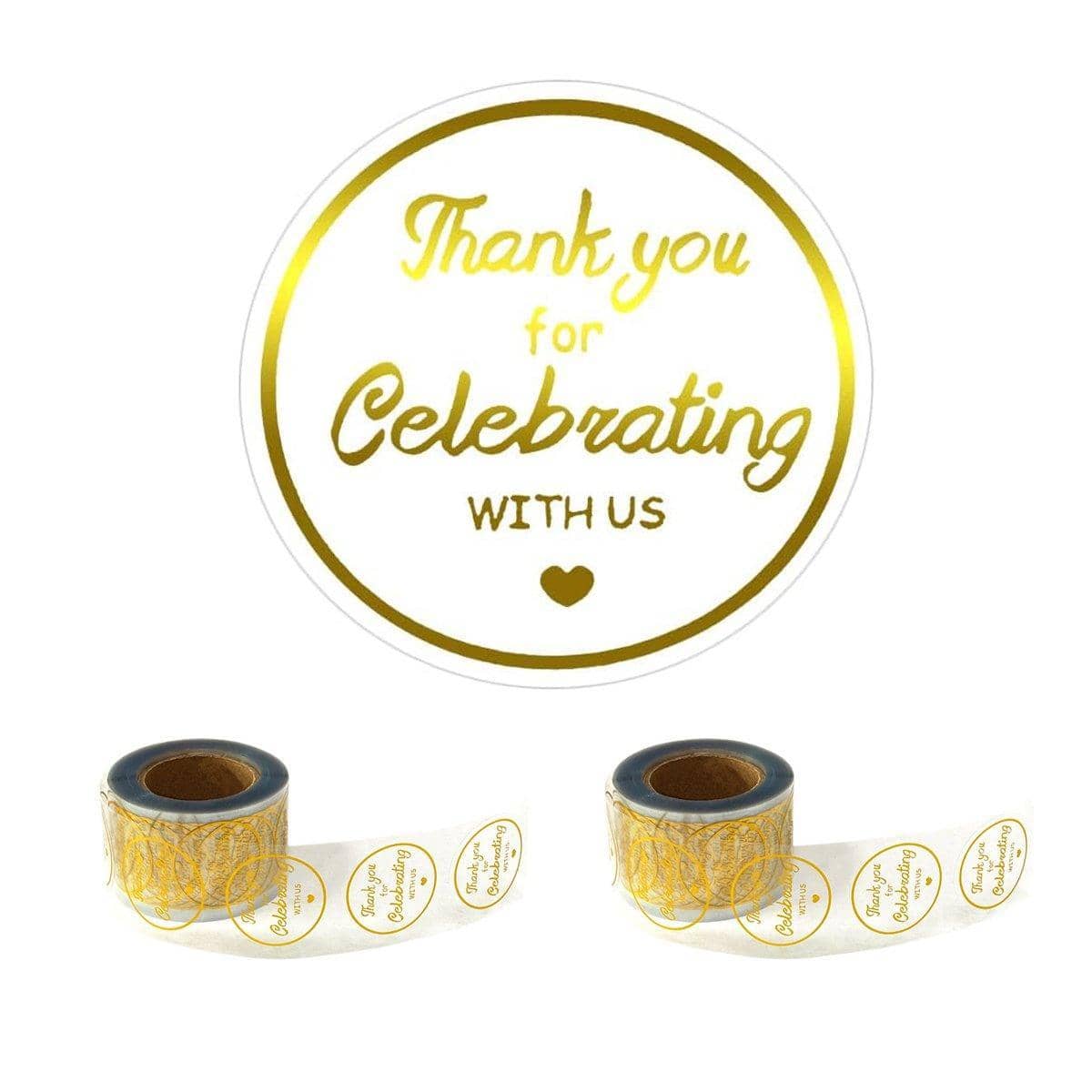Thank You Gift Stickers, Round Gold Foil on Clear Background, 2 Rolls - view 2
