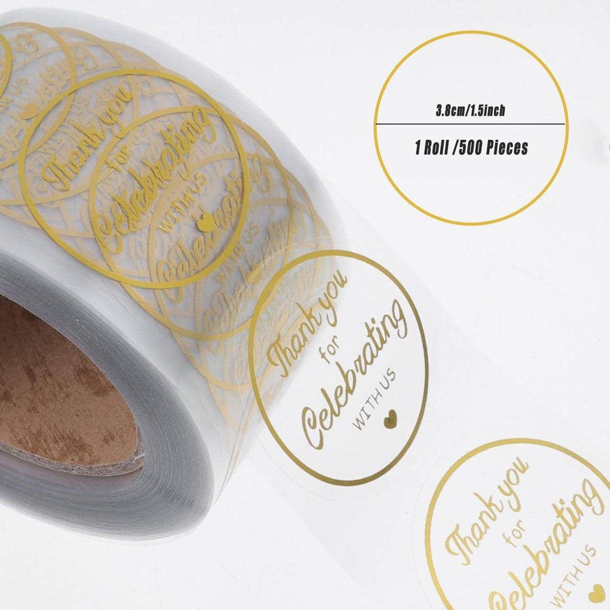 Thank You Gift Stickers, Round Gold Foil on Clear Background, 2 Rolls - view 3