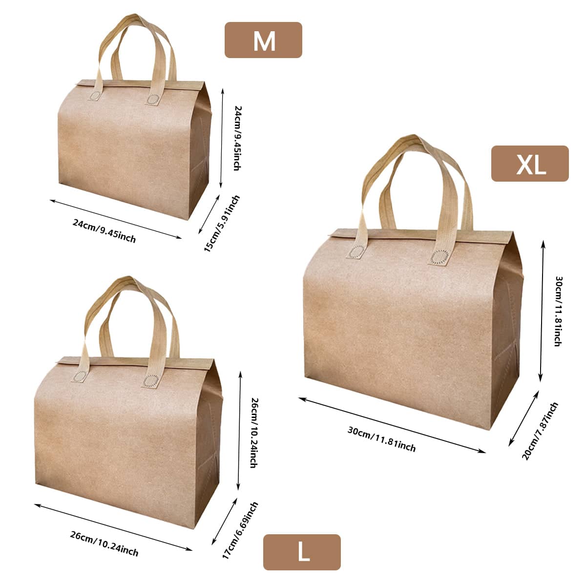 Thermal Insulated Takeaway Bags with Handles, Pack of 50 - Medium (24 x 24 x 15 cm) - view 3
