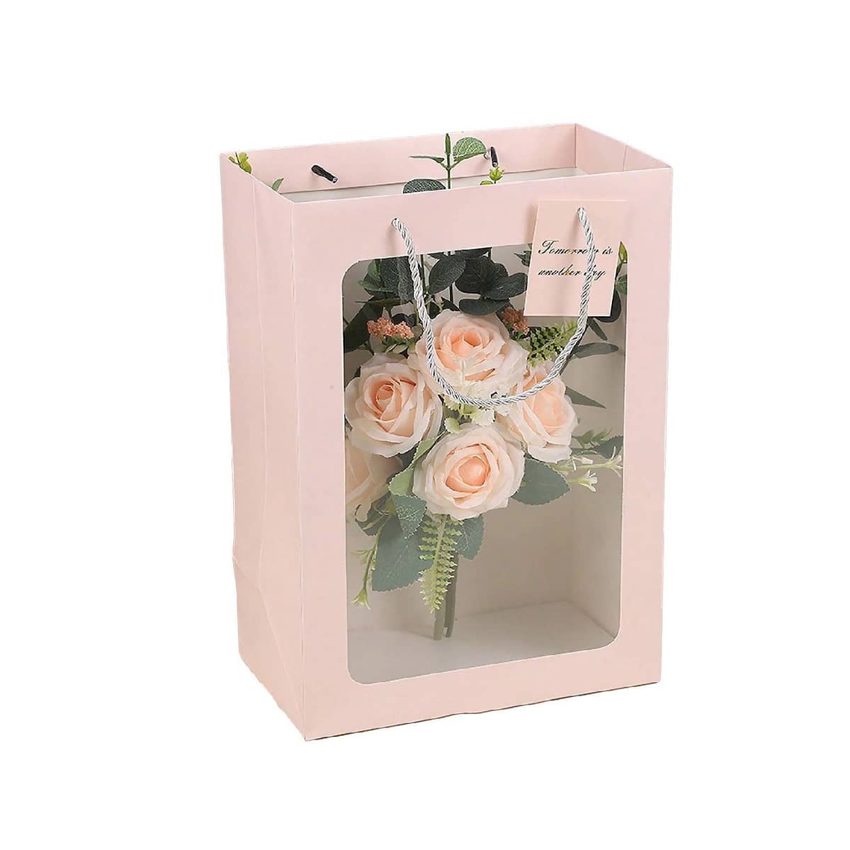 Thick Paper Gift Bags with Clear Window, Pack of 25 - Light Pink, Extra Small (15 x 10 x 20 cm)