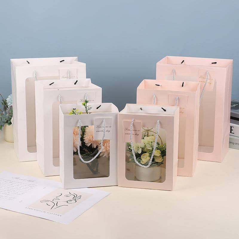Thick Paper Gift Bags with Clear Window, Pack of 25 - Light Pink, Extra Small (15 x 10 x 20 cm) - view 5